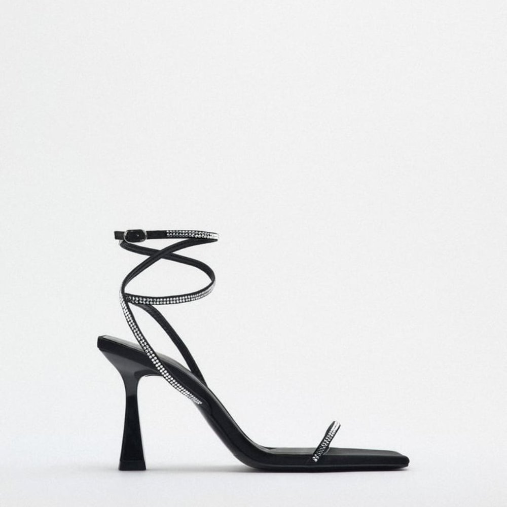 Zara Heeled sandals with Rhinestone Straps Women's Size 6 1/2 NWT